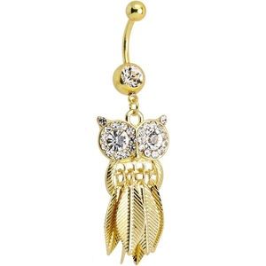 Gold owl belly ring